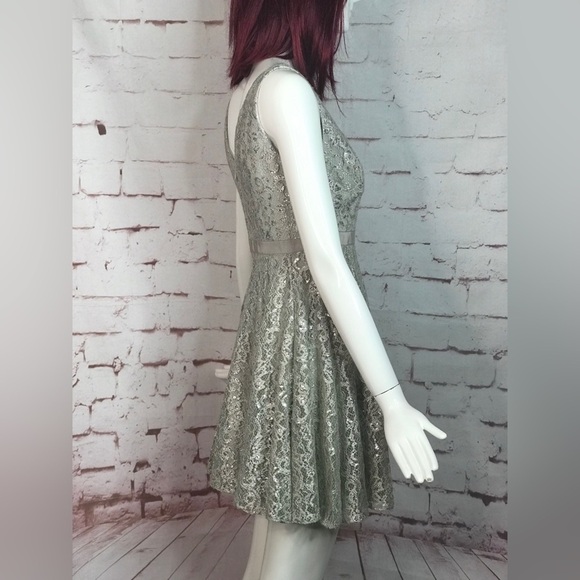 ADRIANNA PAPELL Silver Lace Overlay Fit & Flare Minidress Size 4 PETITE - Picture 9 of 16